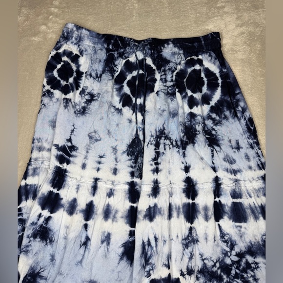 Magic Blue White Tie Dye Tiered Ruffle Lightweight MIDI Boho 100% Rayon Skirt M - Picture 2 of 13